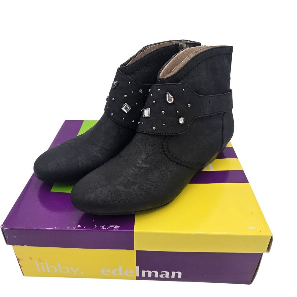 Libby Edelman Womens Black Embellished Ankle Booties Size 9.5 With Box